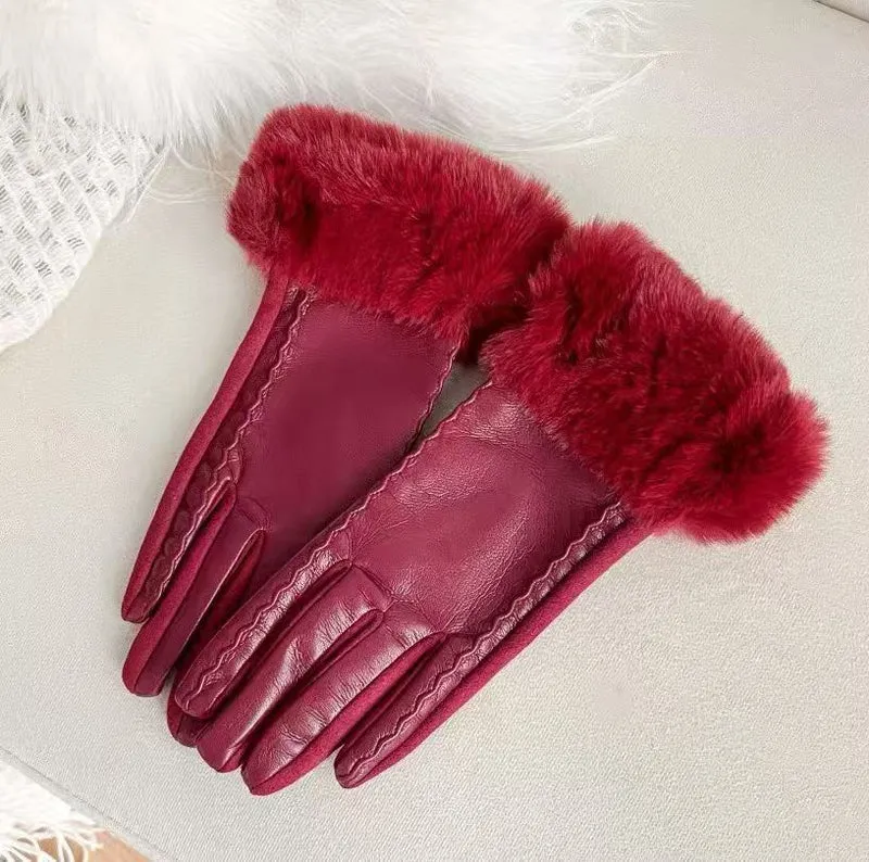 Luxuriöse Kunstpelz-Bündchen-Lederhandschuhe Karnz