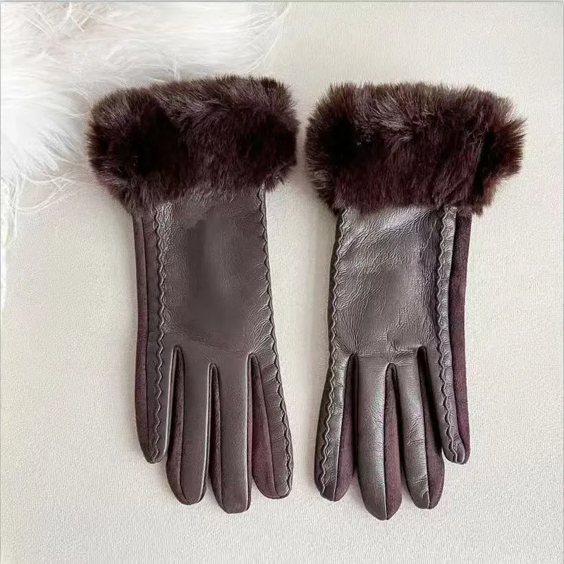 Luxuriöse Kunstpelz-Bündchen-Lederhandschuhe Karnz