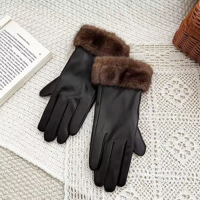 Luxuriöse Kunstpelz-Bündchen-Lederhandschuhe Karnz