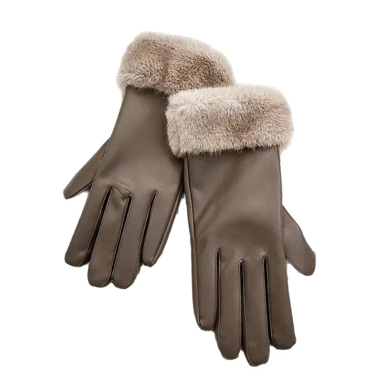 Luxuriöse Kunstpelz-Bündchen-Lederhandschuhe Karnz