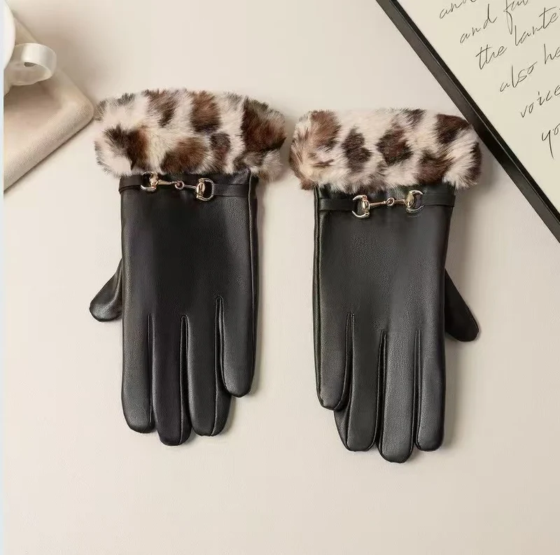 Luxuriöse Kunstpelz-Bündchen-Lederhandschuhe Karnz