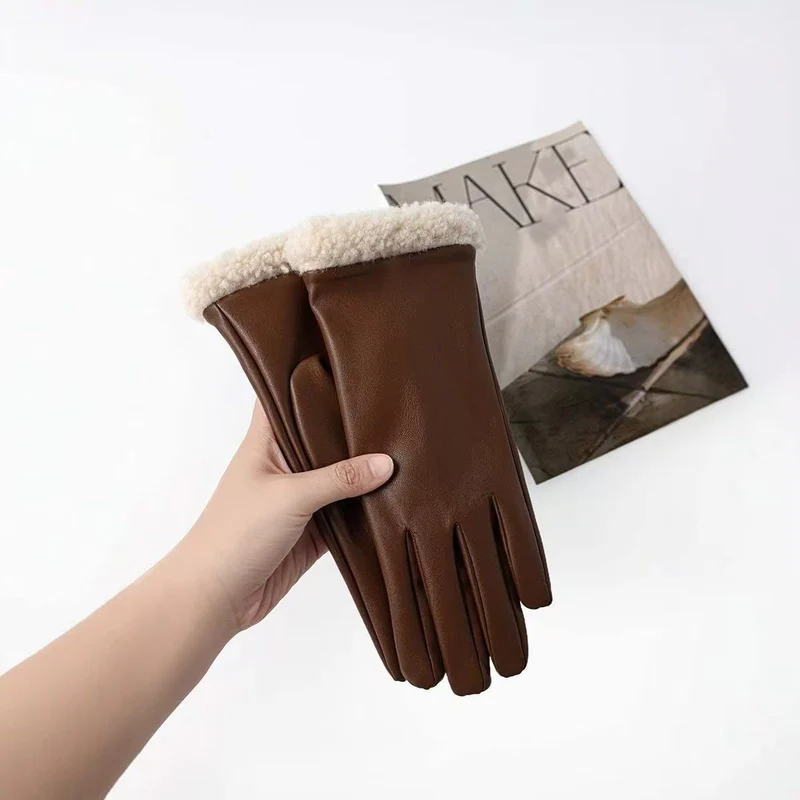 Luxuriöse Kunstpelz-Bündchen-Lederhandschuhe Karnz