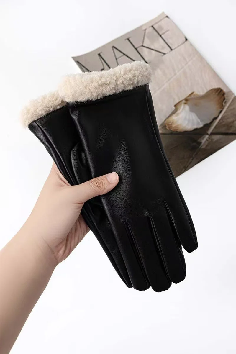 Luxuriöse Kunstpelz-Bündchen-Lederhandschuhe Karnz