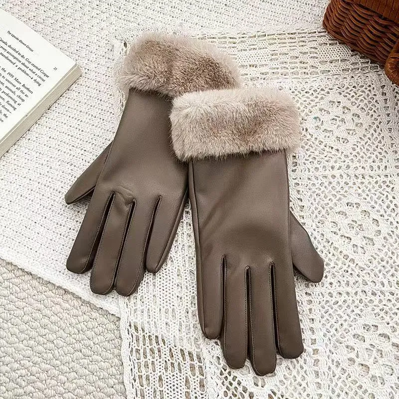 Luxuriöse Kunstpelz-Bündchen-Lederhandschuhe Karnz