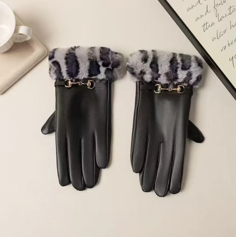 Luxuriöse Kunstpelz-Bündchen-Lederhandschuhe Karnz