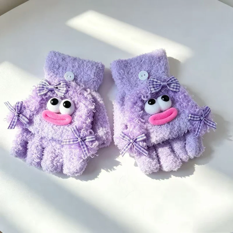 Niedliche Plüsch-Charakter-Fingerlose Handschuhe Karnz