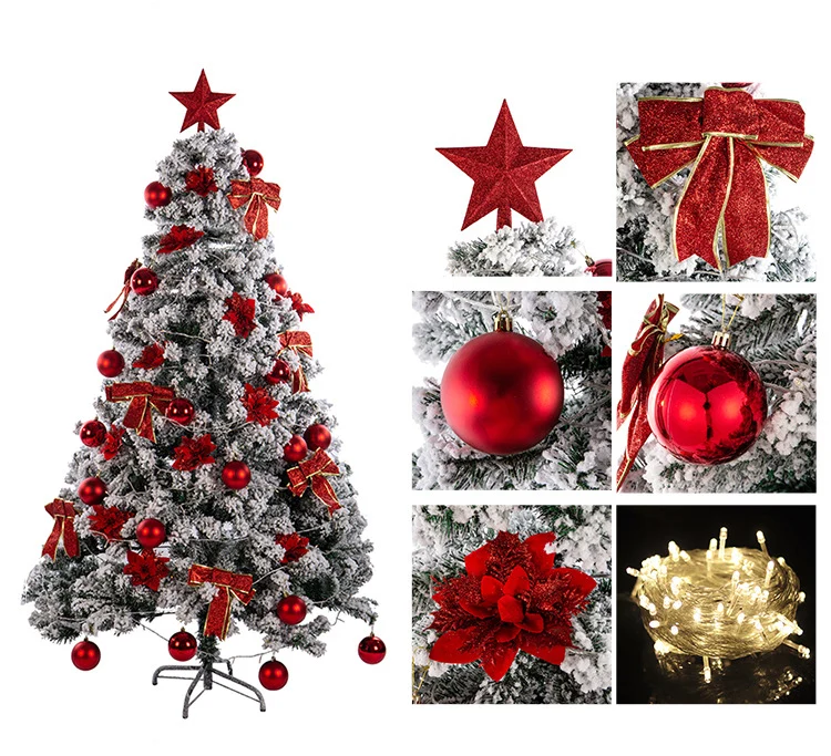 Premium Flocked Weihnachtsbaum mit dekorativen Ornamenten Karnz