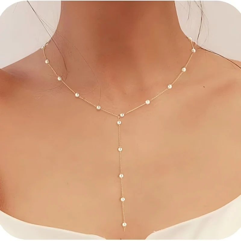 Elegante Perlen-Lariat-Halskette Karnz