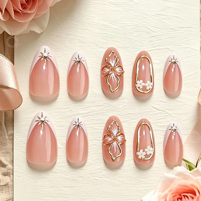 Elegante Blumenakzent-Press-On-Nägel Karnz