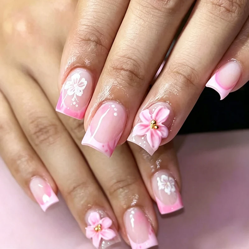 Künstlerisches Floral Press-On Nagelkunst Set Karnz