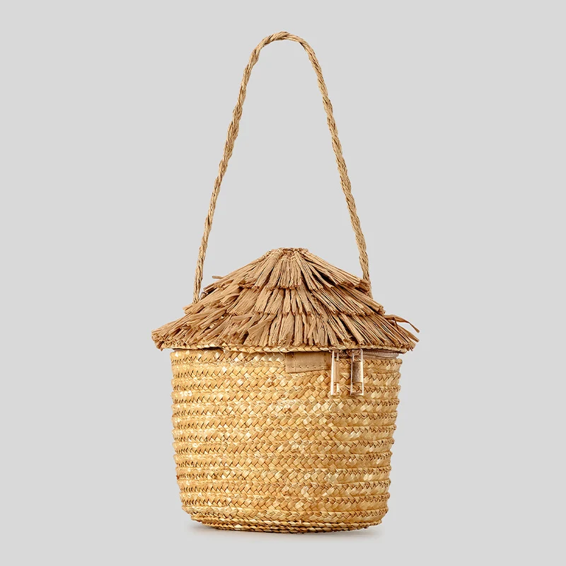 Rustikale hausförmige Strohtasche