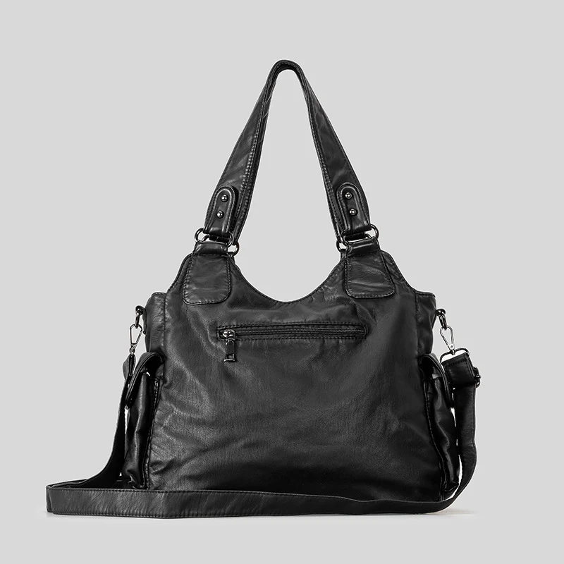 Multi-Pocket Kunstleder Schultertasche