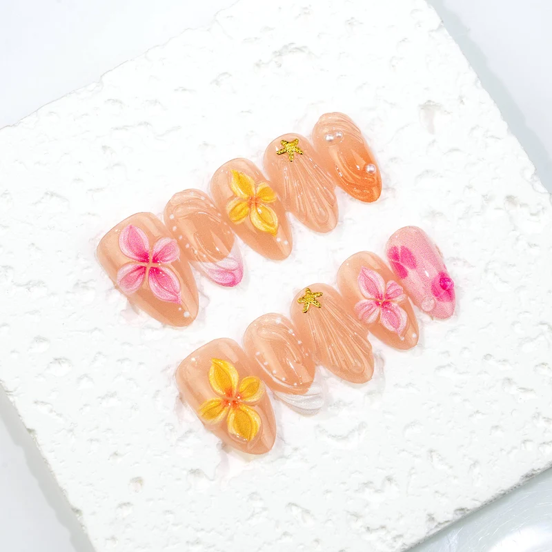 Blumen-Themen Press-On Nagelkunst Set mit 3D Akzenten Karnz