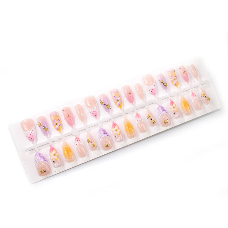 Blumenmuster Acryl Press-On Nagelset Karnz