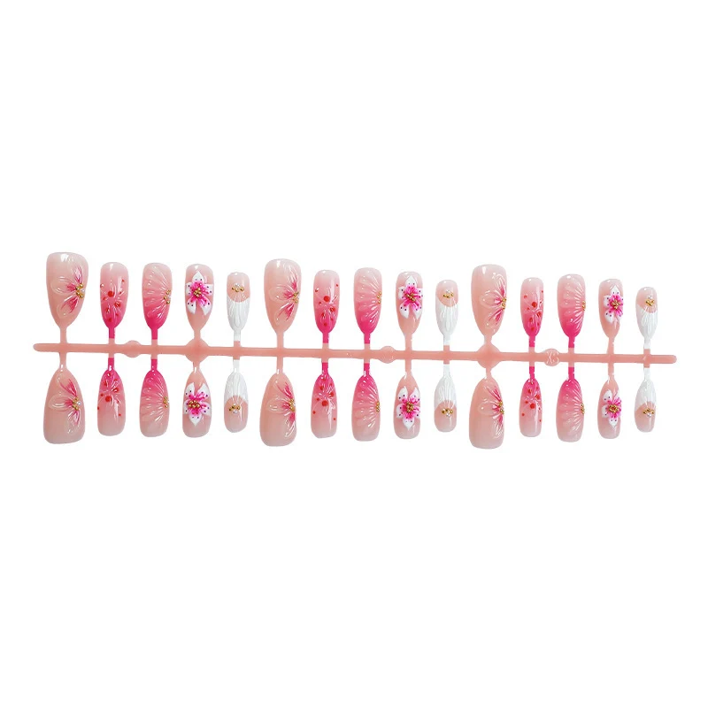 Blumeninspiriertes Stiletto Press-On Nail Set Karnz