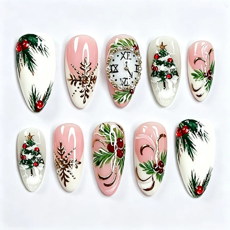 Festliches, urlaubsbezogenes Press-On-Nagelkunst-Set mit Weihnachtsmotiven Karnz