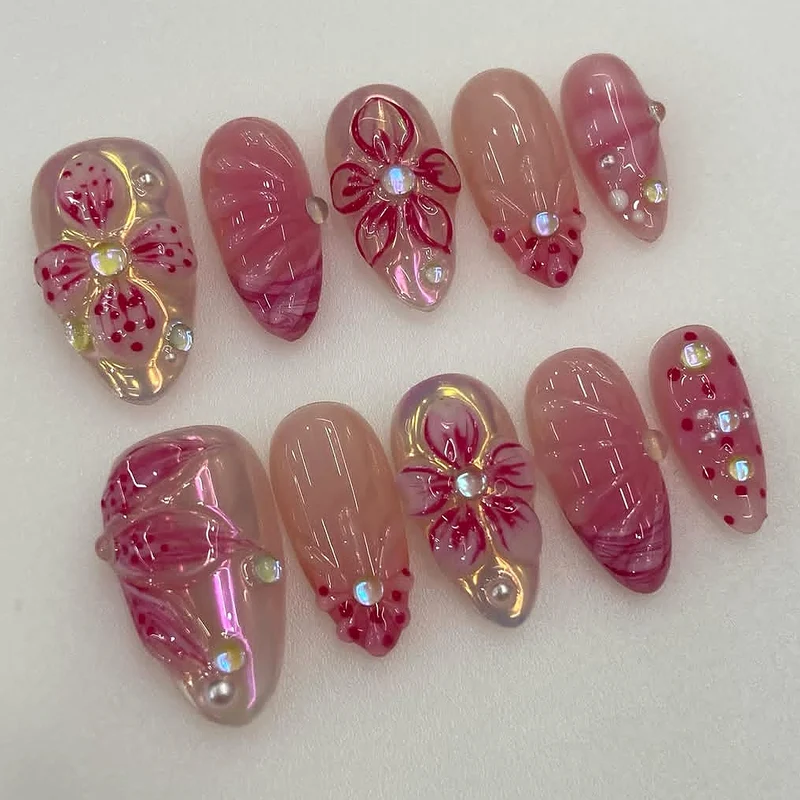 Floral Verziert Press-On Nagelkunst Set Karnz 1790636586