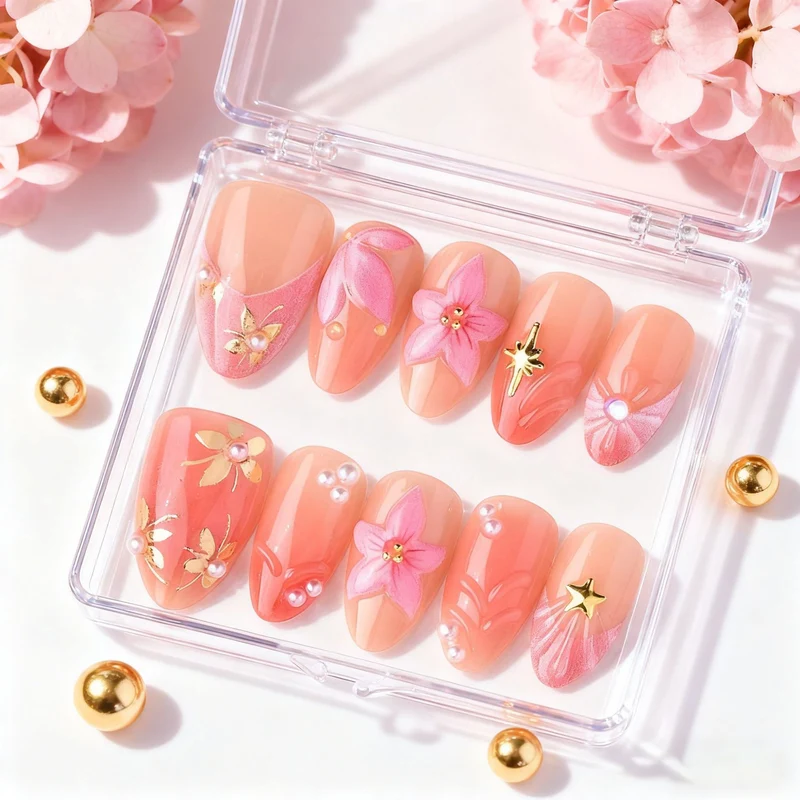 Florale Verzierungen Press-On Nagelkunst Karnz