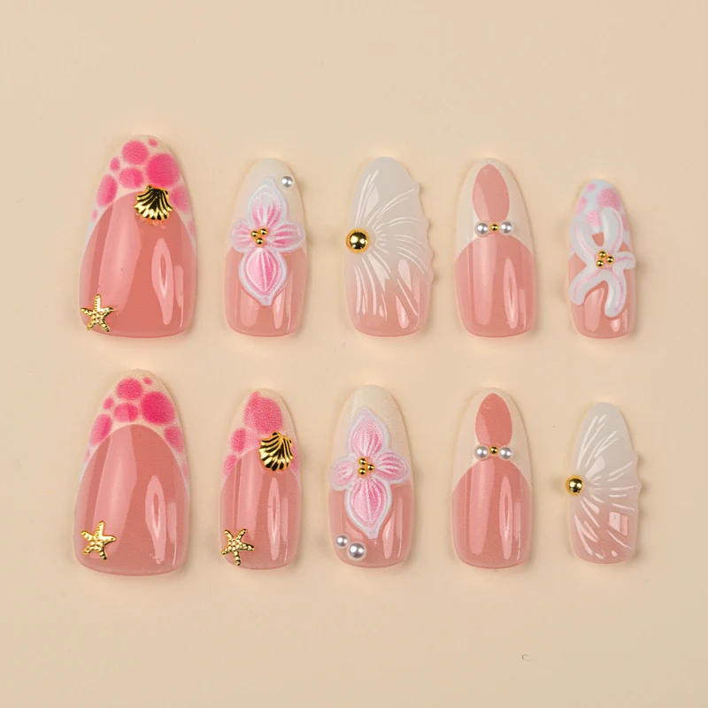 Dekoratives Floral Stiletto Press-On Nagelkunst Set Karnz