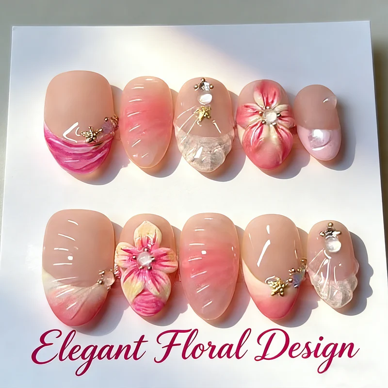 Floral dekorative Press-On Nagelkunst Set Karnz