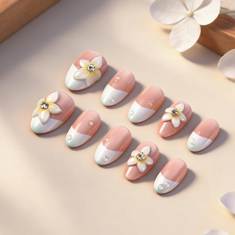 Elegantes Floral Press-On Nail Set Karnz