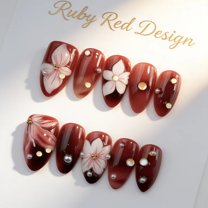 Elegantes Blumendesign Press-On Nagelkunst Set Karnz