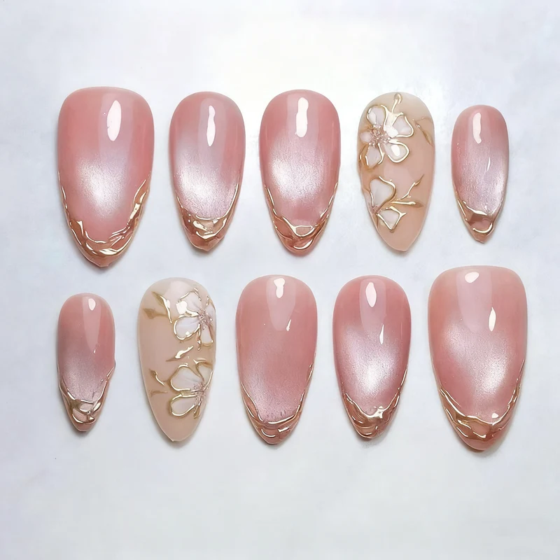 Elegantes blumeninspiriertes Press-On Nagelkunstset Karnz
