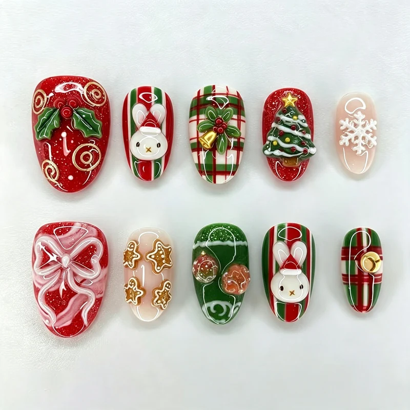 Festliches von Feiertagen inspiriertes Press-On Nagelkunstset Karnz