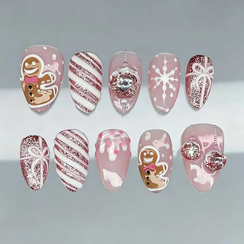 Festliche Lebkuchen-Themen Press-On Nagelkunst Karnz