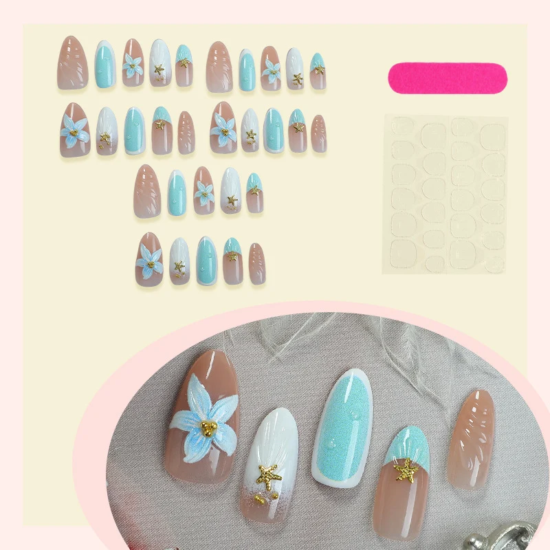 Künstlerisches tropisches Blumen Press-On Nagelkunst Set Karnz