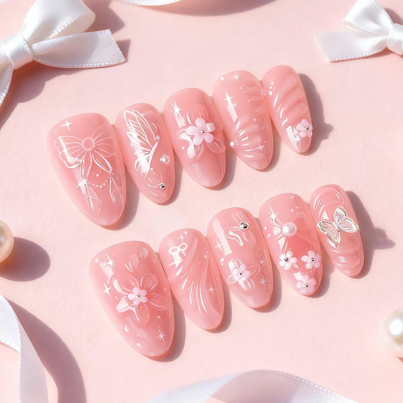 Blumen- und Schleifen-verzierte Press-On Nagelkunst-Set Karnz