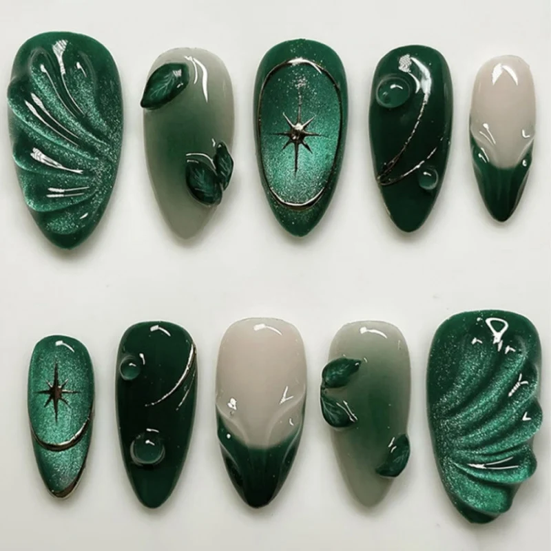 Künstlerisches Blatt-verziertes Press-On Nagelkunst-Set Karnz
