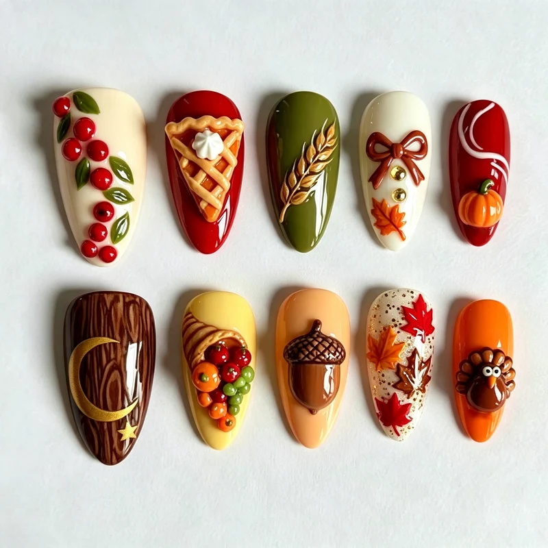 Festliches herbstliches Press-On-Nagelkunst-Set Karnz