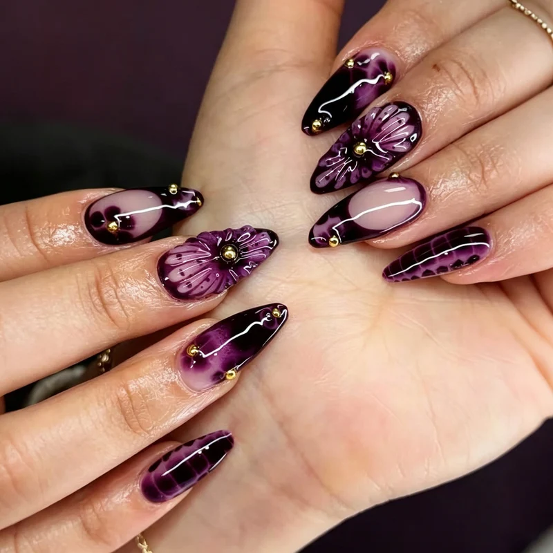 Künstlerisches Stiletto Press-On Nagelkunst-Set Karnz