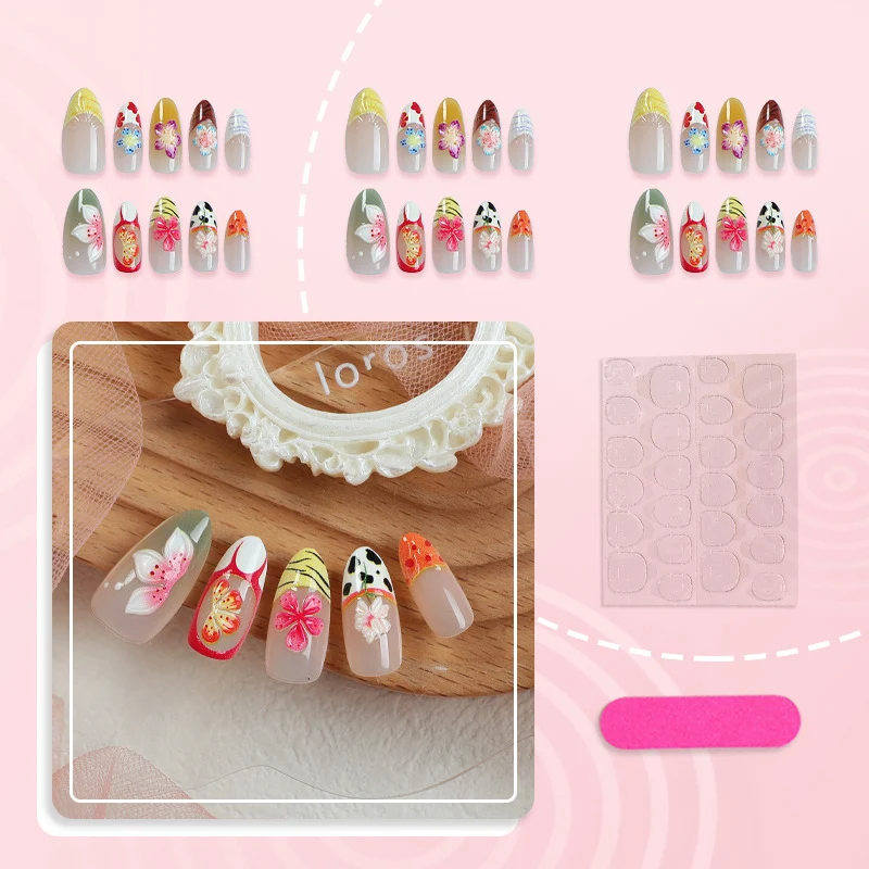 Künstlerische handbemalte florale Press-On Nagelkunst Karnz