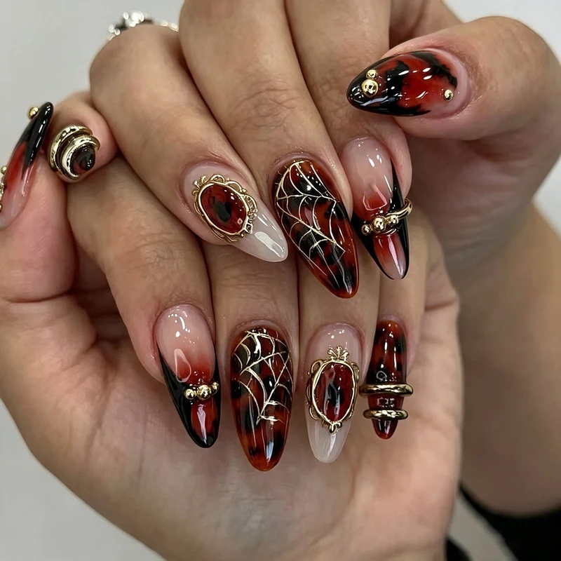 Künstlerisches gothisches Press-On-Nagelkunst-Set Karnz