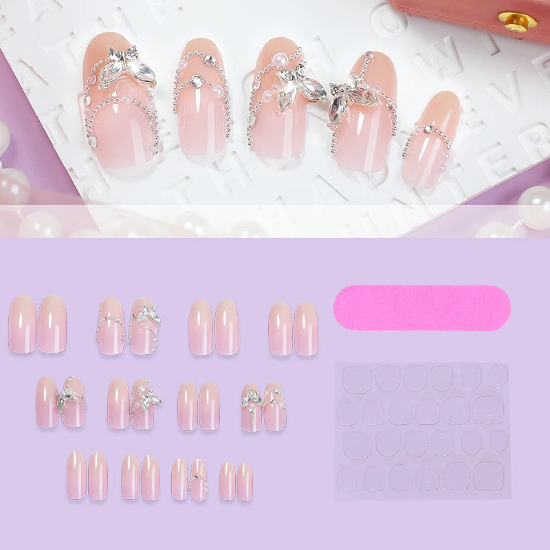 Elegantes Stiletto Press-On Nagelkunst-Set mit Kristallakzenten Karnz