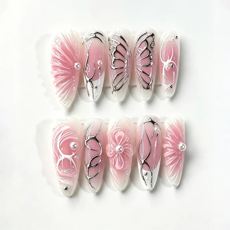 Künstlerisch Skulptiertes Press-On Nagelset Karnz