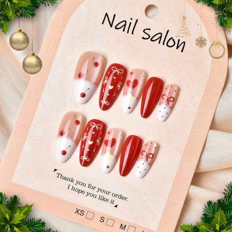 Kreatives Cherry-Design Press-On Nagelset Karnz
