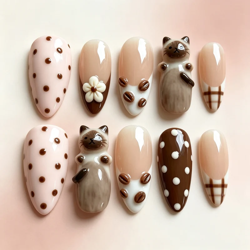 Kreatives katzen-Themen Press-On Nagelkunst Set Karnz