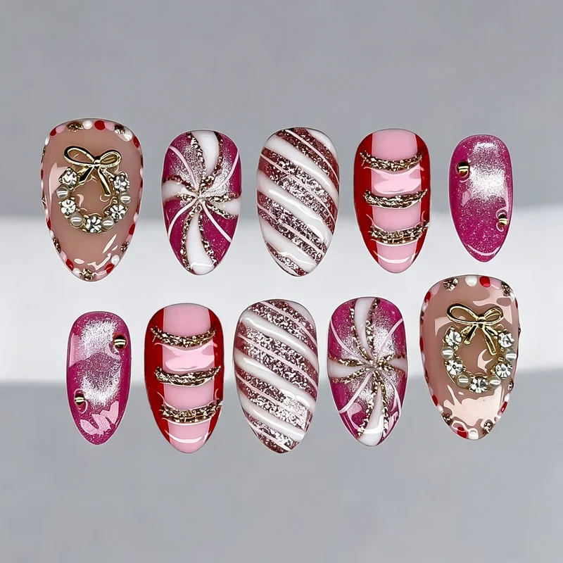 Dekoratives Press-On Nagelkunstset mit Weihnachtsmotiven Karnz
