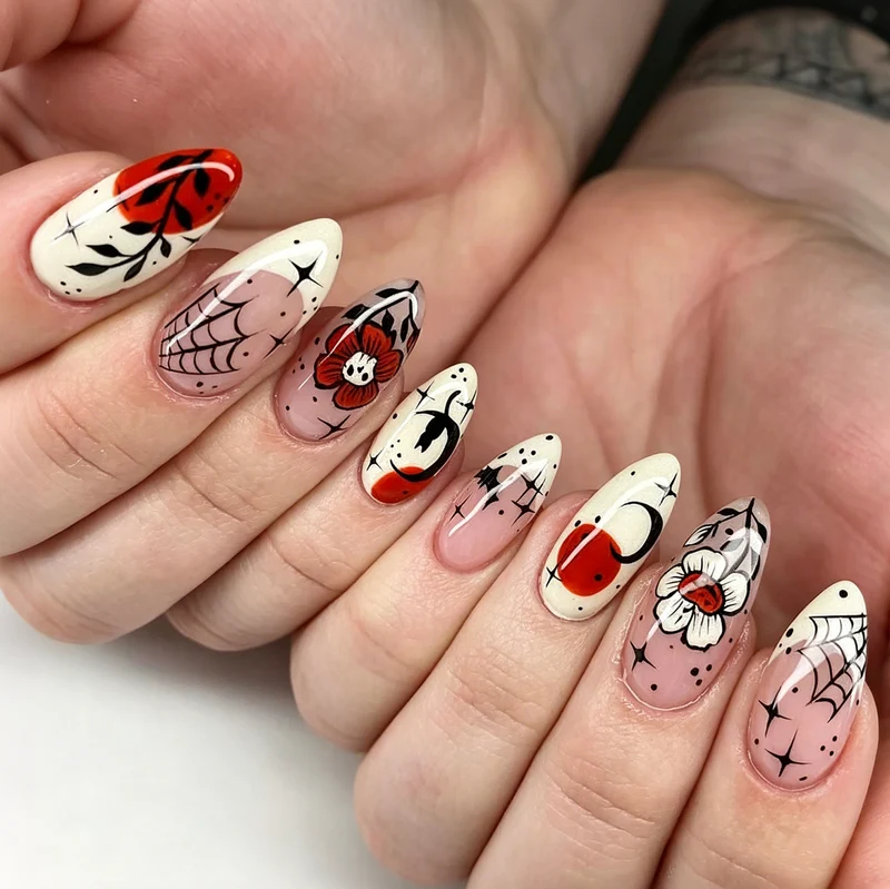 Künstlerisches Gothic Blumendruck-Nagelkunstset Karnz