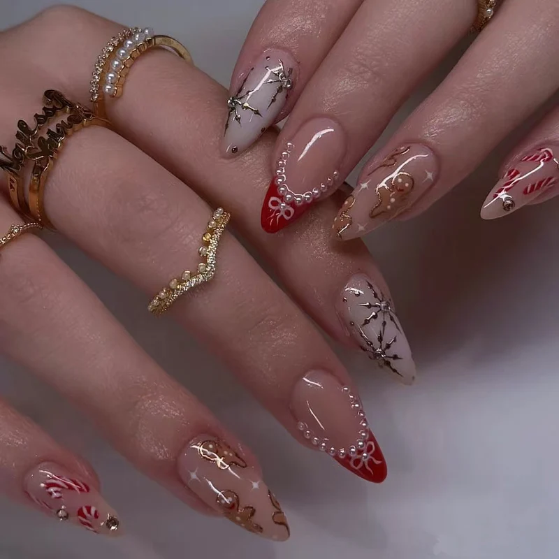 Künstlerisches Lebkuchen-Themen Press-On Nagelkunst Set Karnz