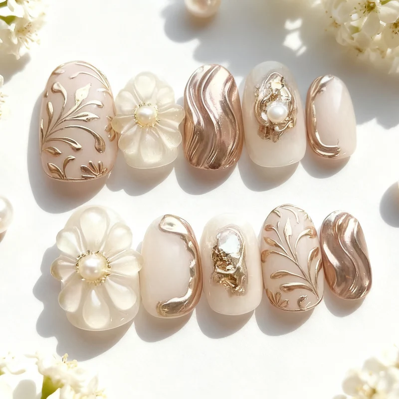 Elegantes Press-On Nagelkunstset mit goldenen Details Karnz