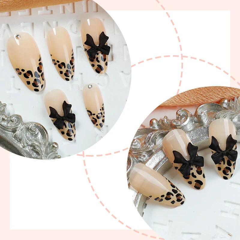 Chic Leopard Print Schleifen Press-On Nagelset Karnz