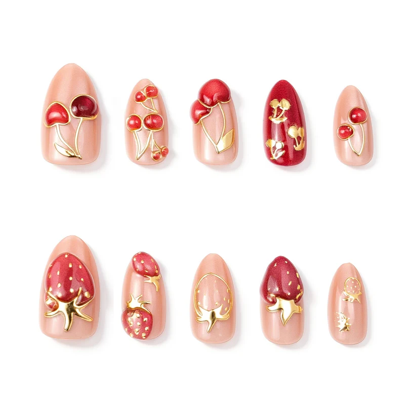 Kirsch-Themen Künstlerisch Press-On Nail Set Karnz