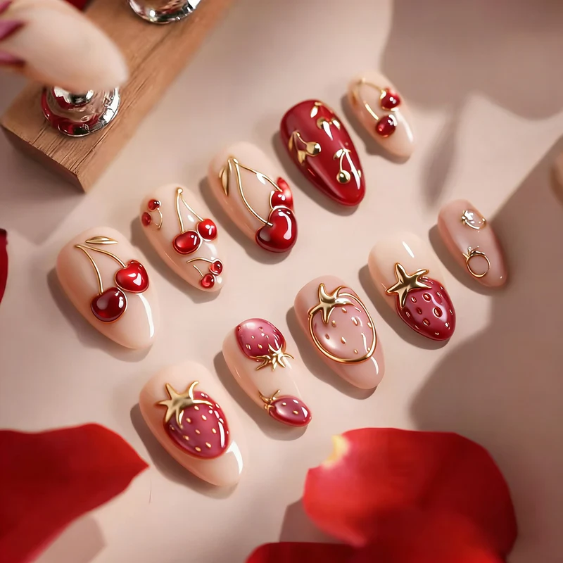 Kirsch-Themen Künstlerisch Press-On Nail Set Karnz