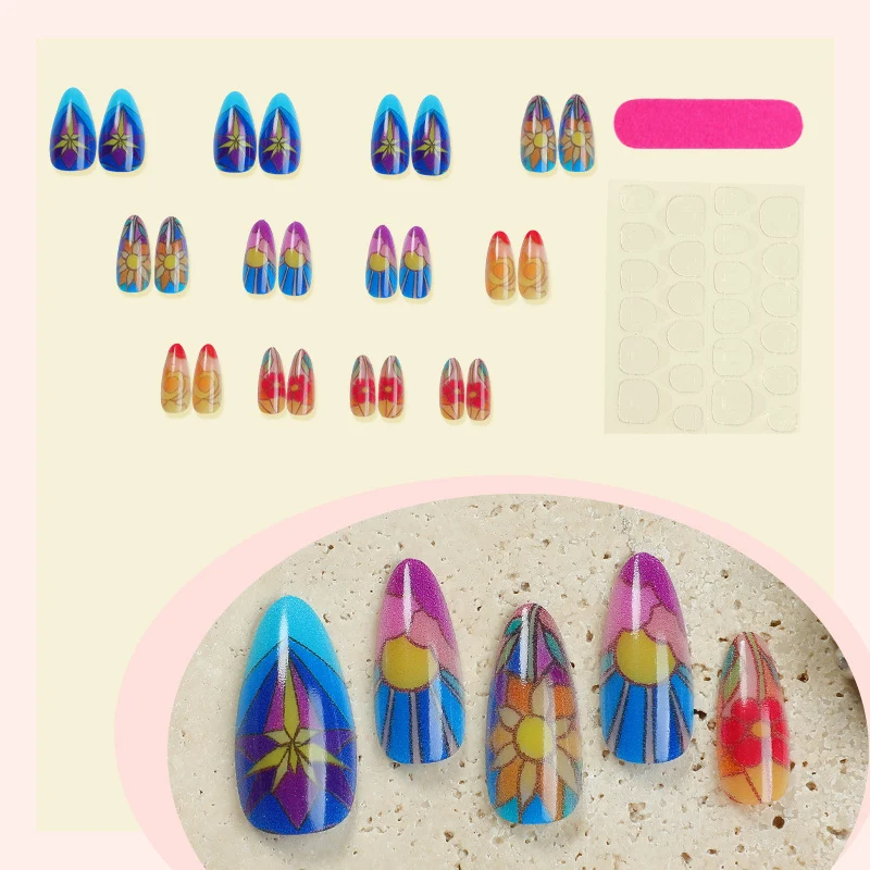 Künstliches florales Stiletto Press-On Nagelset Karnz
