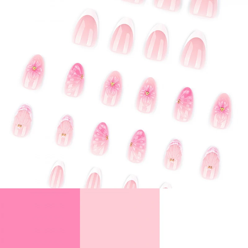 Künstlerisches Floral Press-On Nagelkunst Set mit Muschel- und Edelsteinakzenten Karnz