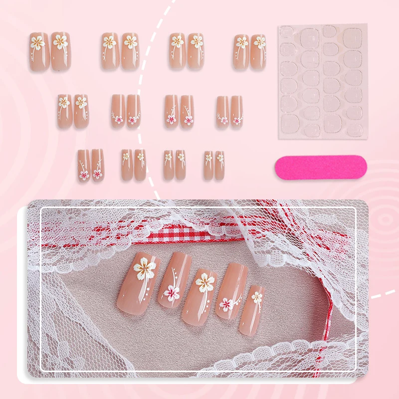 Künstlerisches Floral Press-On Nagelkunst Set Karnz
